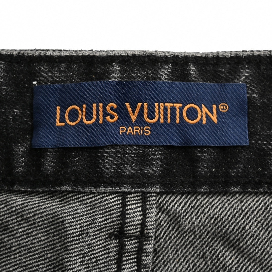 Black Washed Denim Jeans with Monogram & Cowboy Embroidery