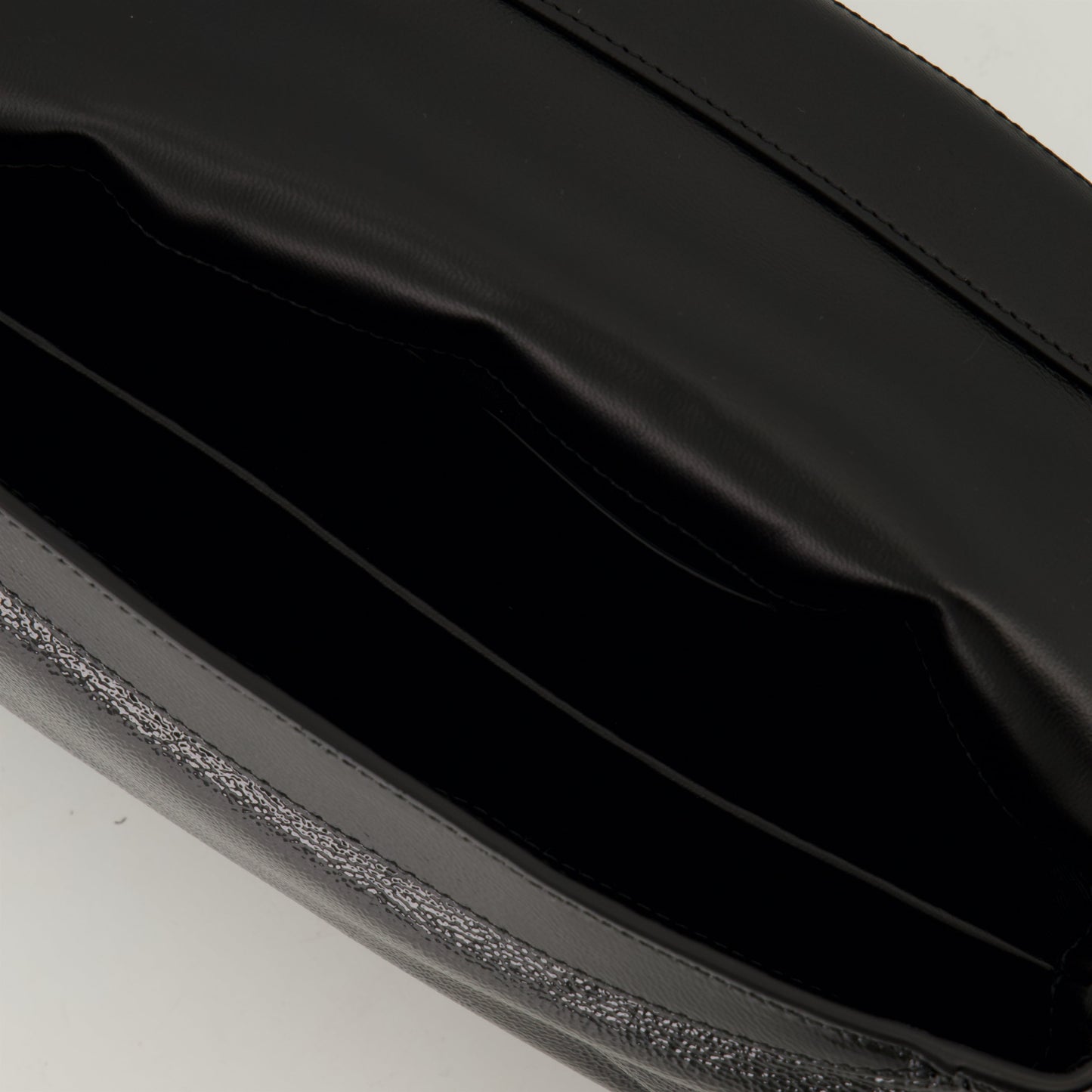 Black Patent Leather Shoulder Bag with Strap Detail