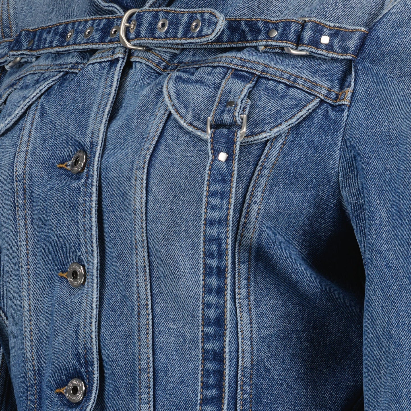 Harness-Detail Cropped Denim Jacket