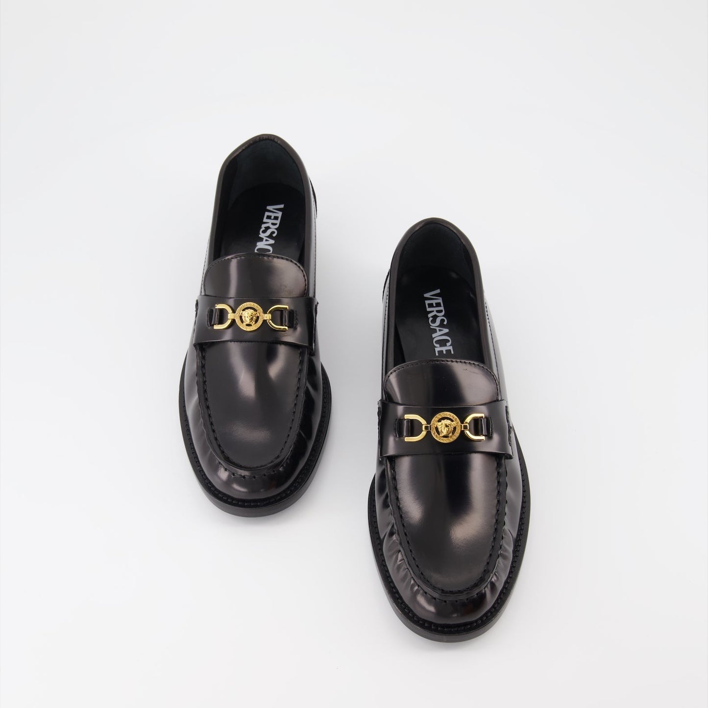 Medusa Accent Leather Loafers