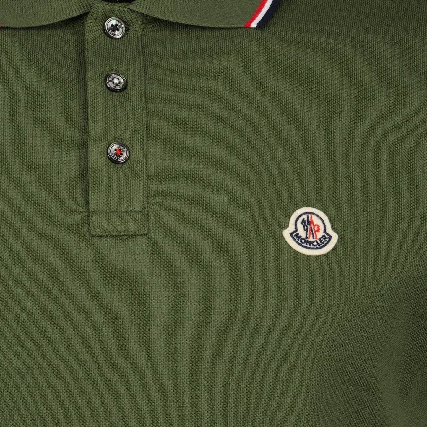 Moncler Olive Green Polo Shirt with Signature Tricolor Trim