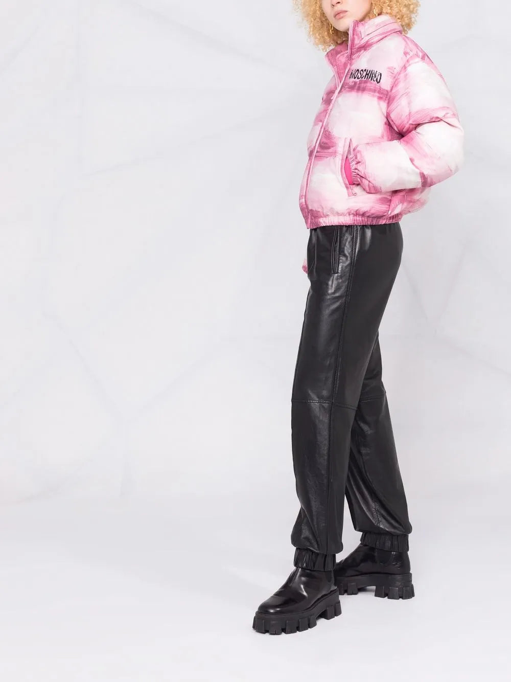 Pink Painterly Print Puffer Jacket