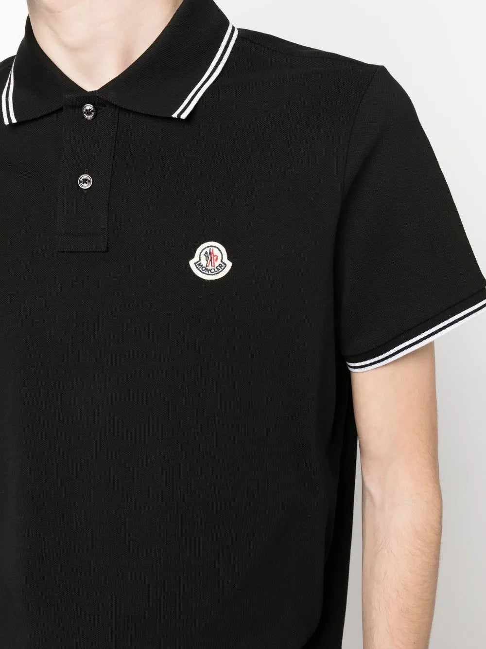 Moncler Black Polo Shirt with Signature Contrast Trim