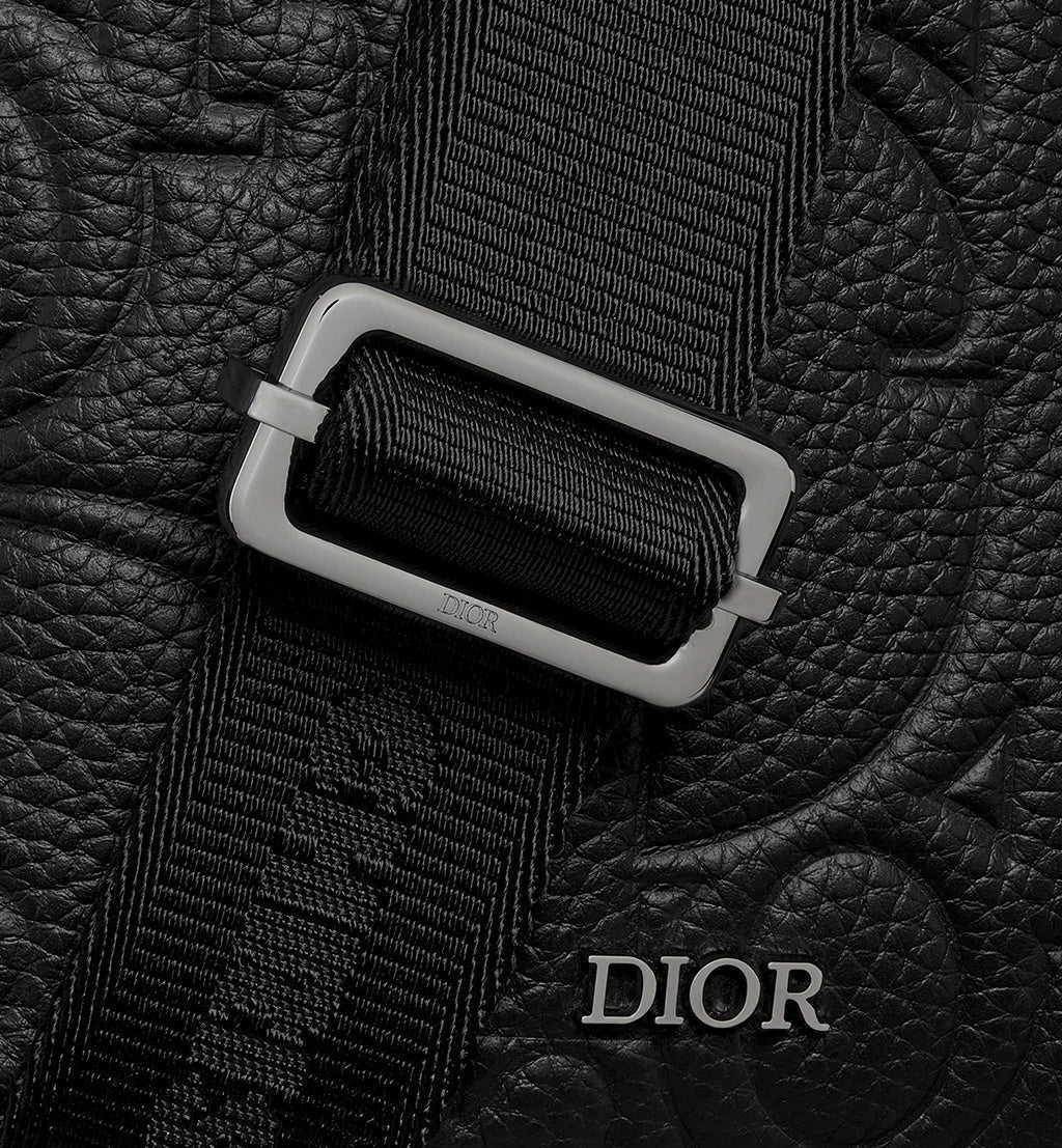 Oblique Embossed Leather Sling Bag (Black)