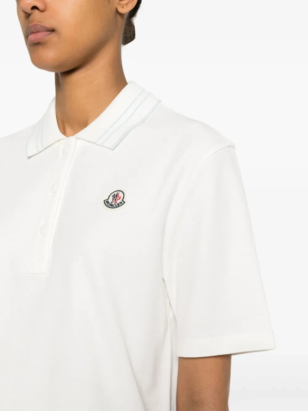 White Polo Shirt with Subtle Stripe Collar