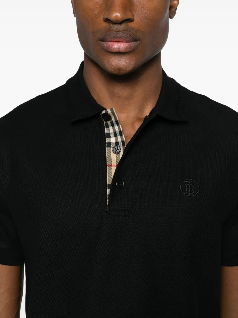Black Polo with Check Placket Detail