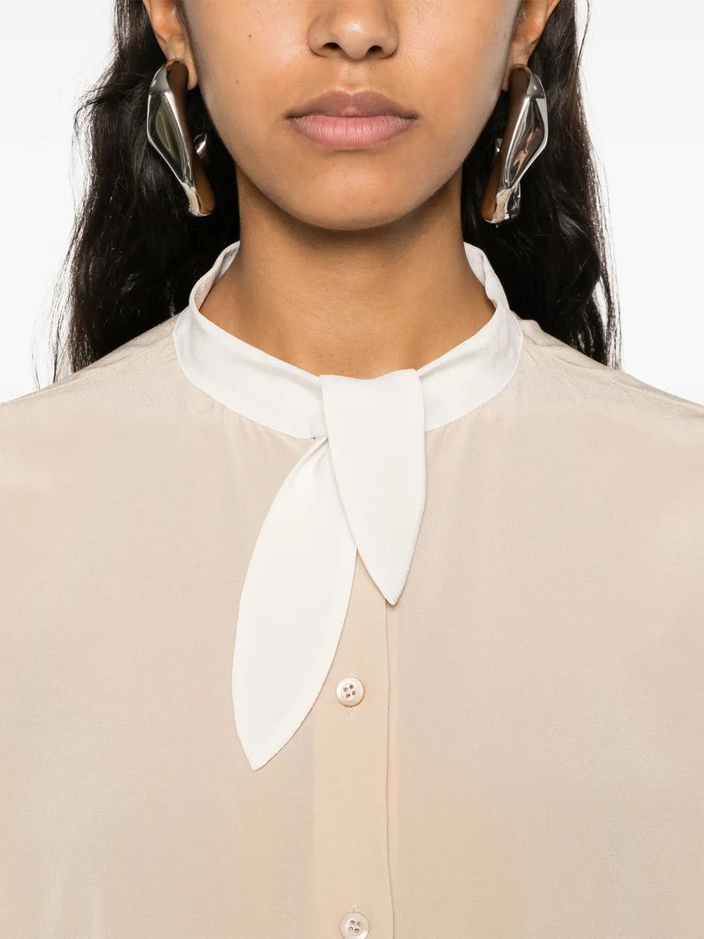 Cream Silk Bow Collar Blouse