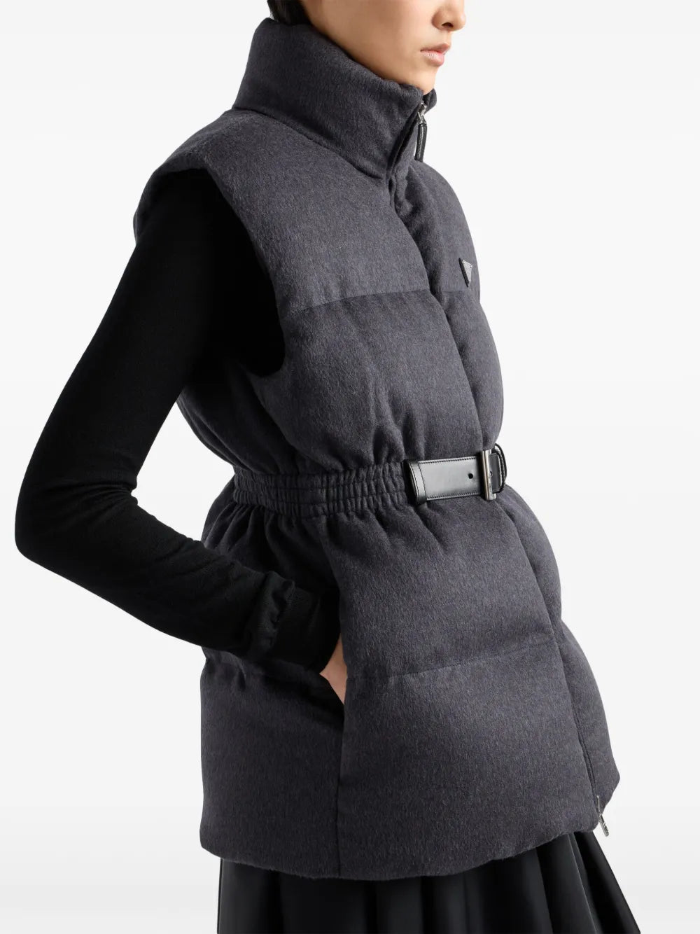 Belted Padded Vest with High Collar