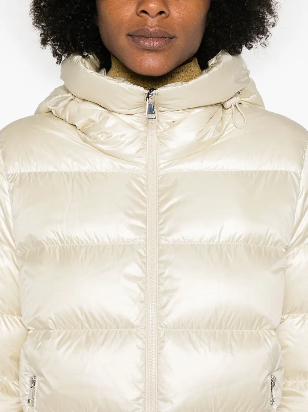 Cream Hooded Down Puffer Jacket