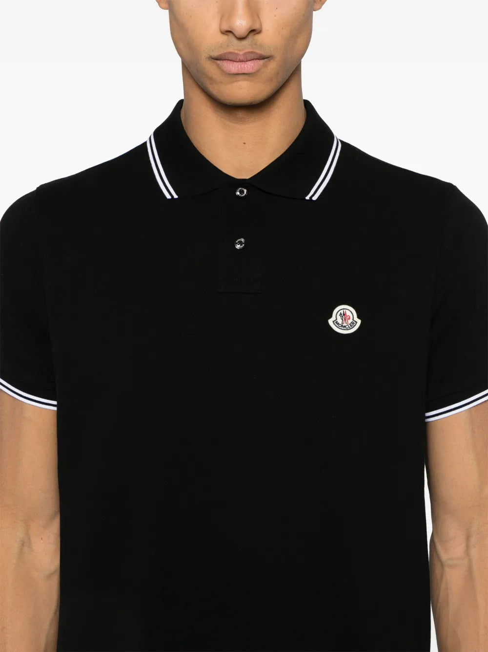 Black Polo Shirt with Contrast Stripe Trim