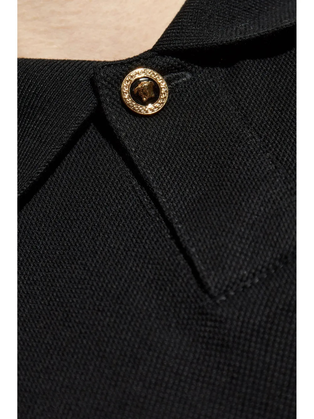 Versace Black Polo Shirt with Gold Medusa Button Detail
