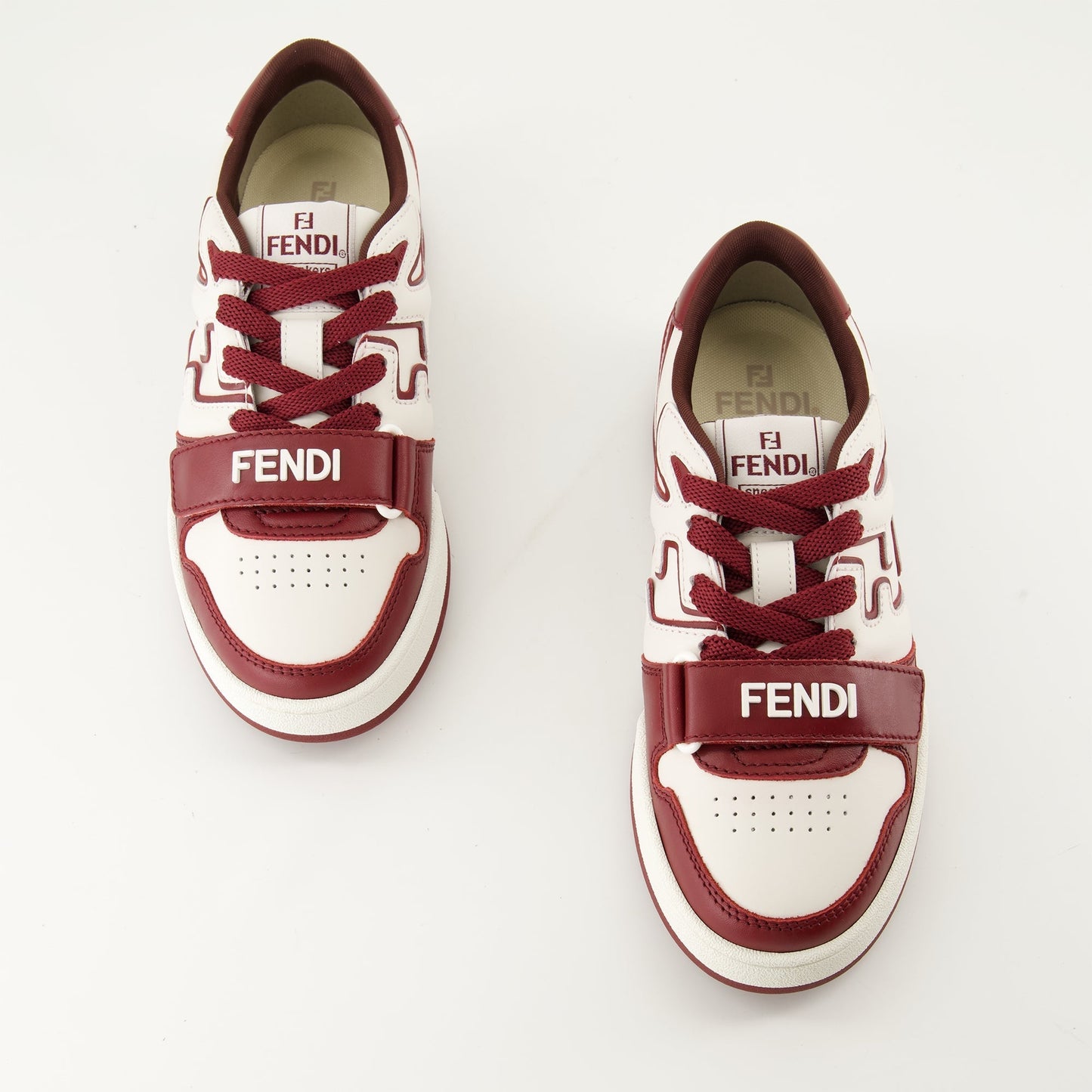 Burgundy & White Leather Sneakers