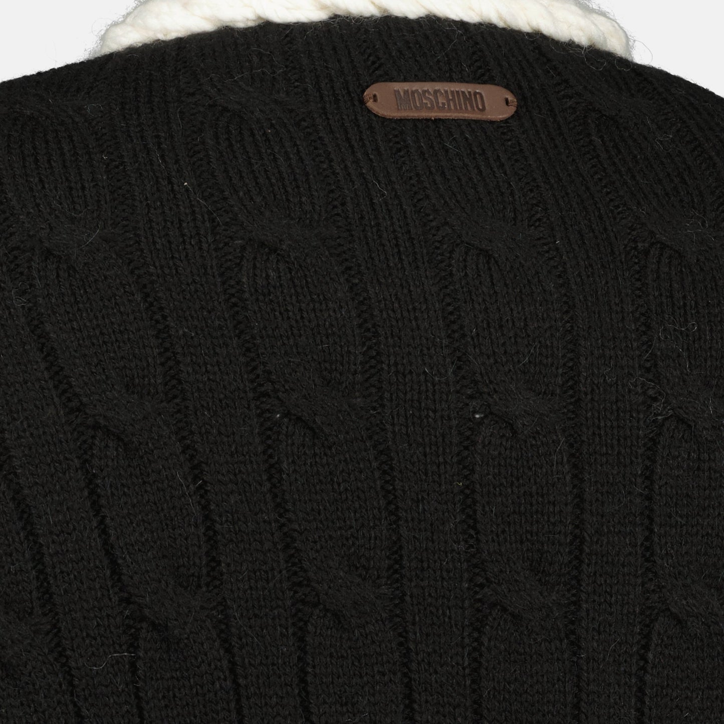 Black Cable-Knit Cardigan with Contrast Trim