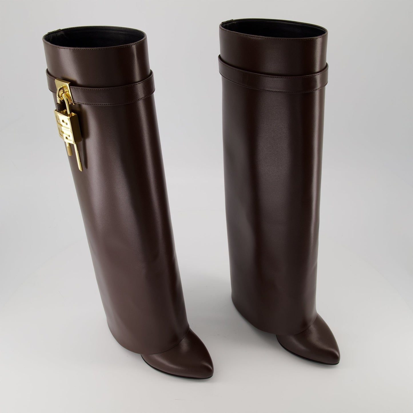 Shark Lock Brown Knee-High Wedge Boots