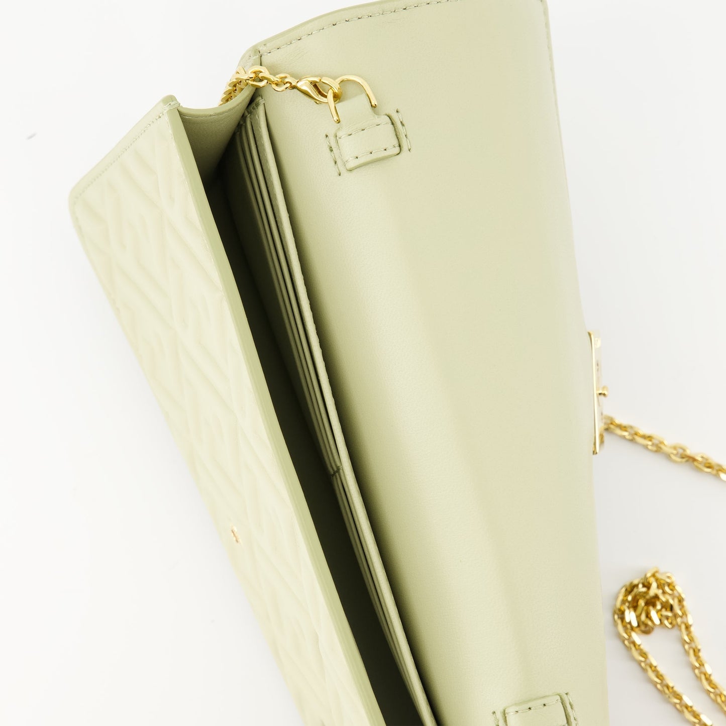 Baguette Chain Wallet – Embossed Leather (Sage Green)