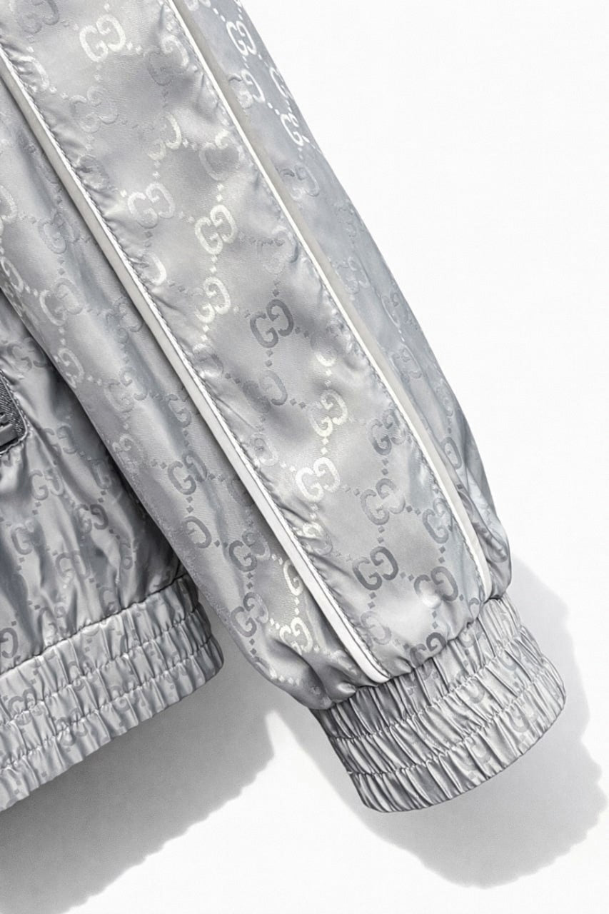 GG Jacquard Hooded Nylon Jacket – Light Grey