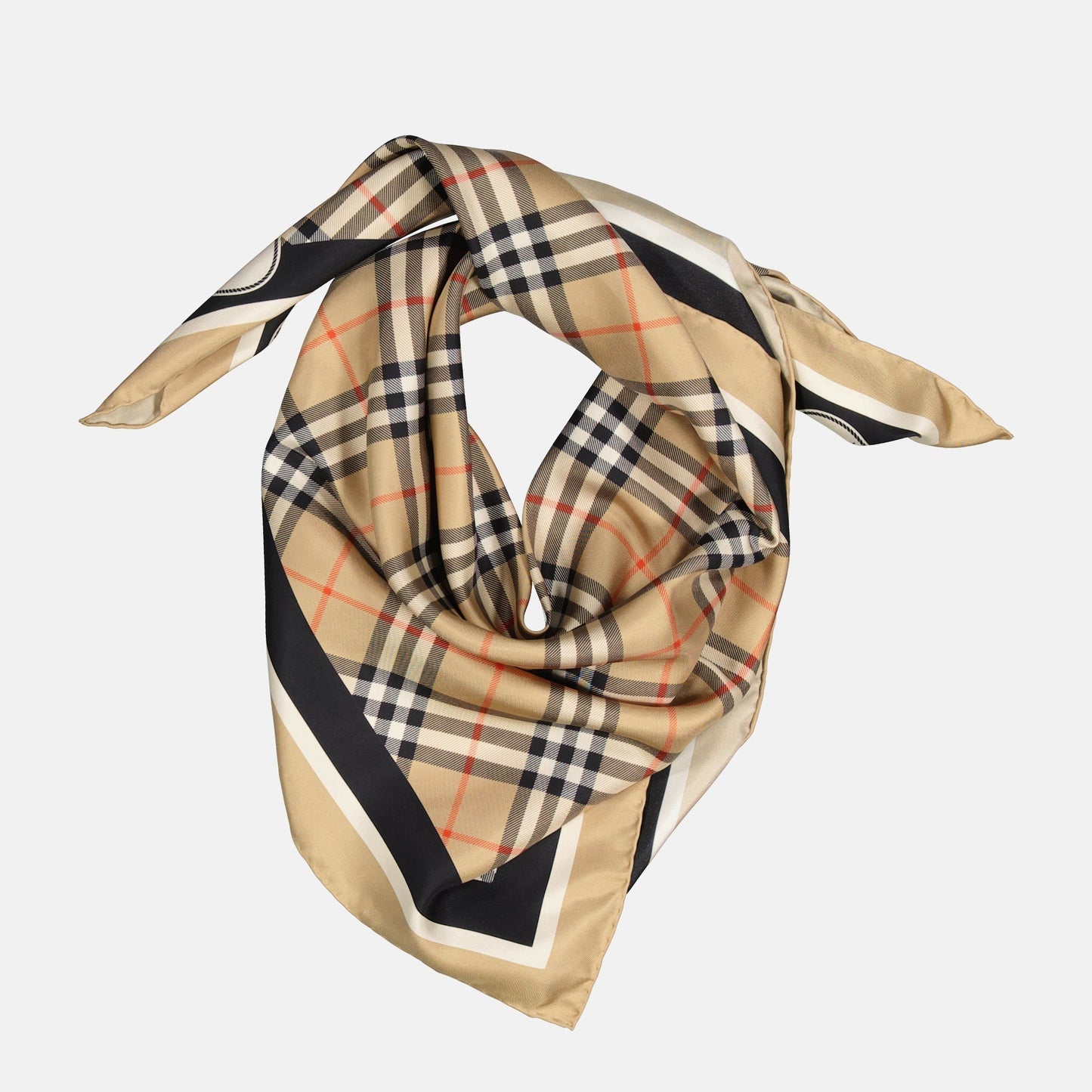Check Silk Scarf with Contrast Border