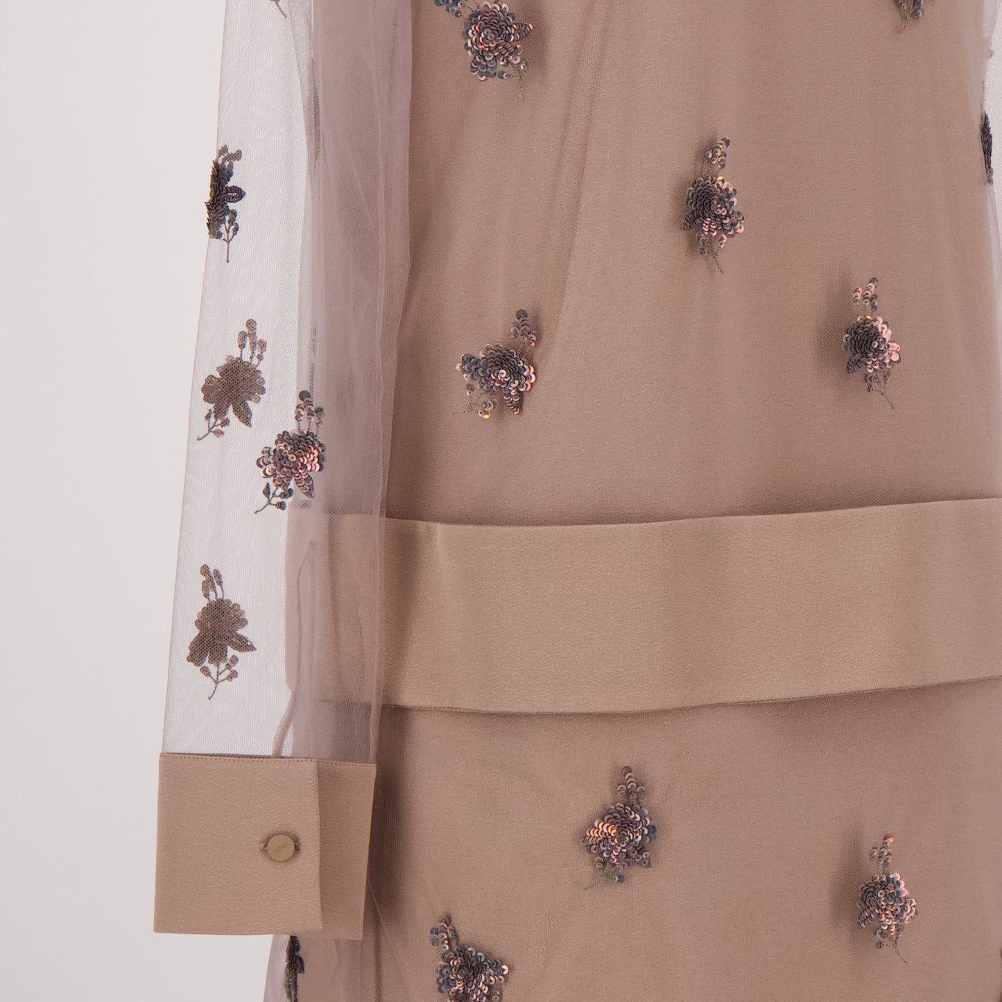 Embellished Sheer Overlay Shirt Dress