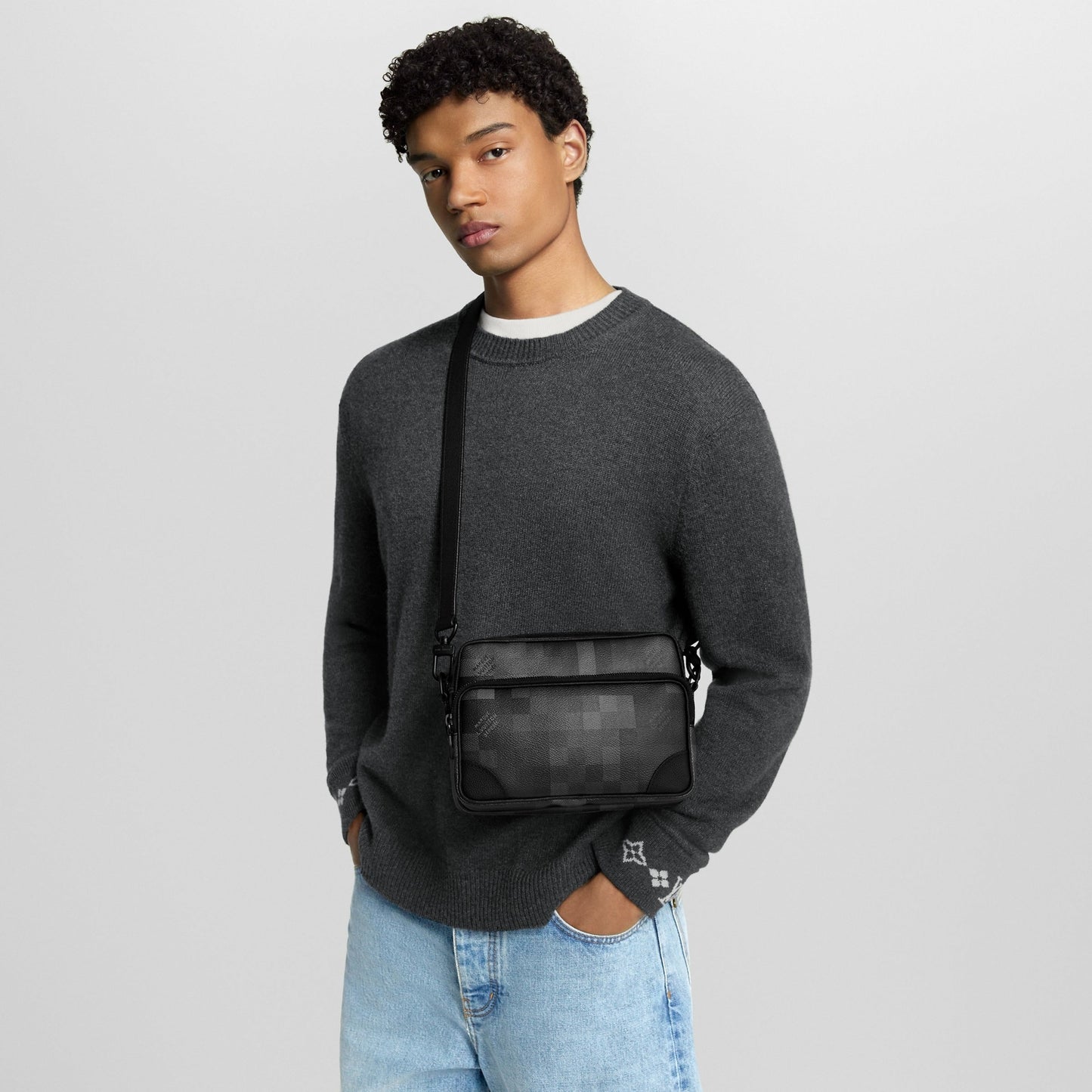 Damier Graphite Multi-Pocket Crossbody Bag (Black/Grey)