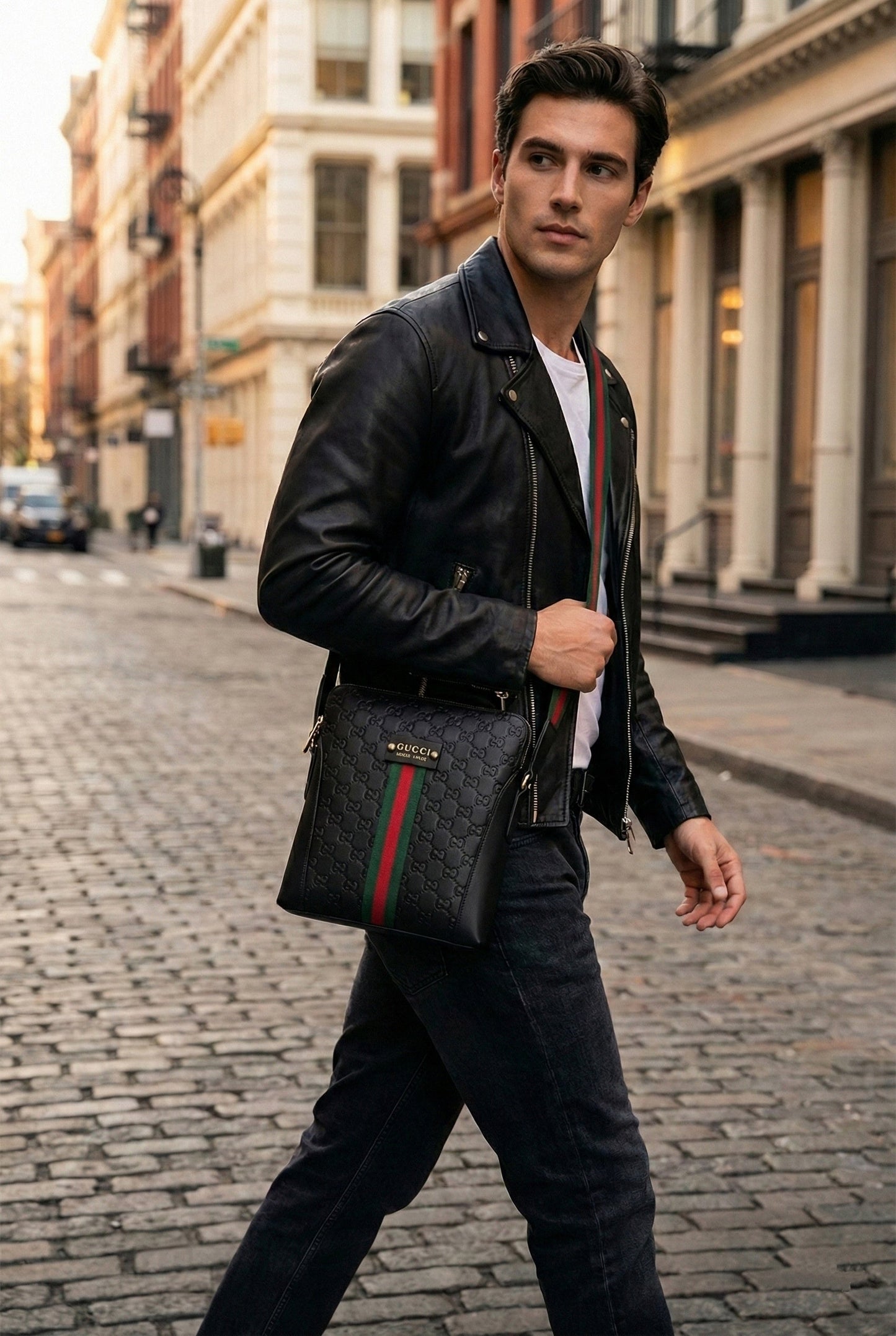Embossed Leather Crossbody Bag Black