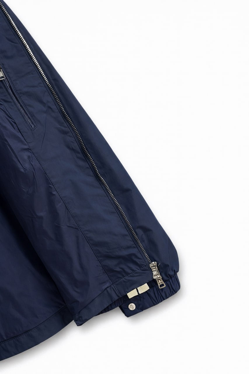Hooded Nylon Jacket with Signature Stripe – Navy