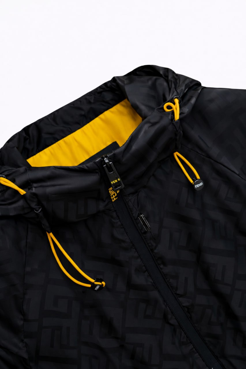 FF Monogram Hooded Windbreaker Jacket – Black & Yellow