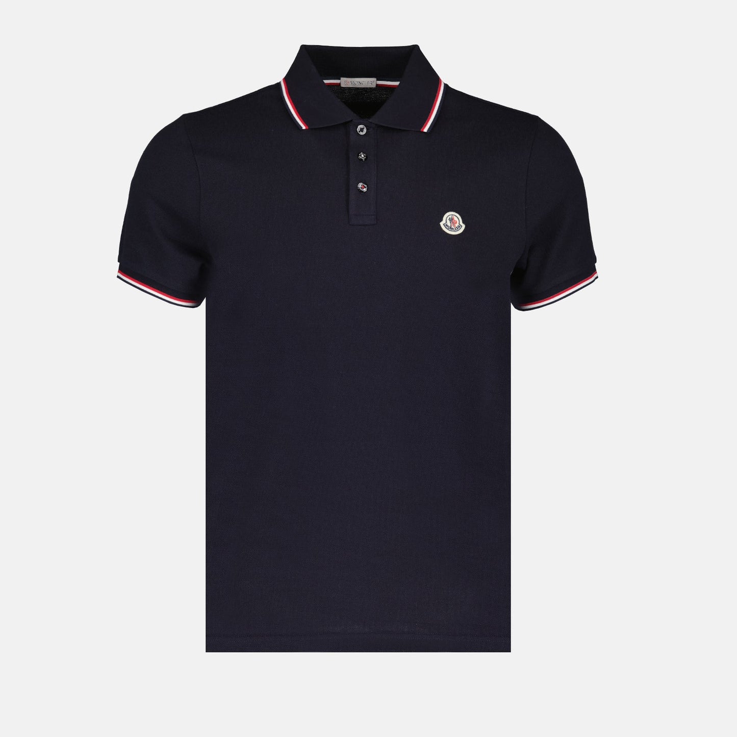 Moncler Navy Polo Shirt with Signature Tricolor Trim