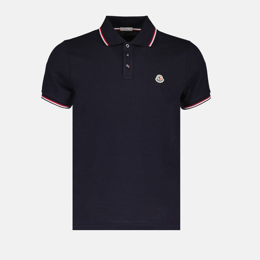 Moncler Navy Polo Shirt with Signature Tricolor Trim