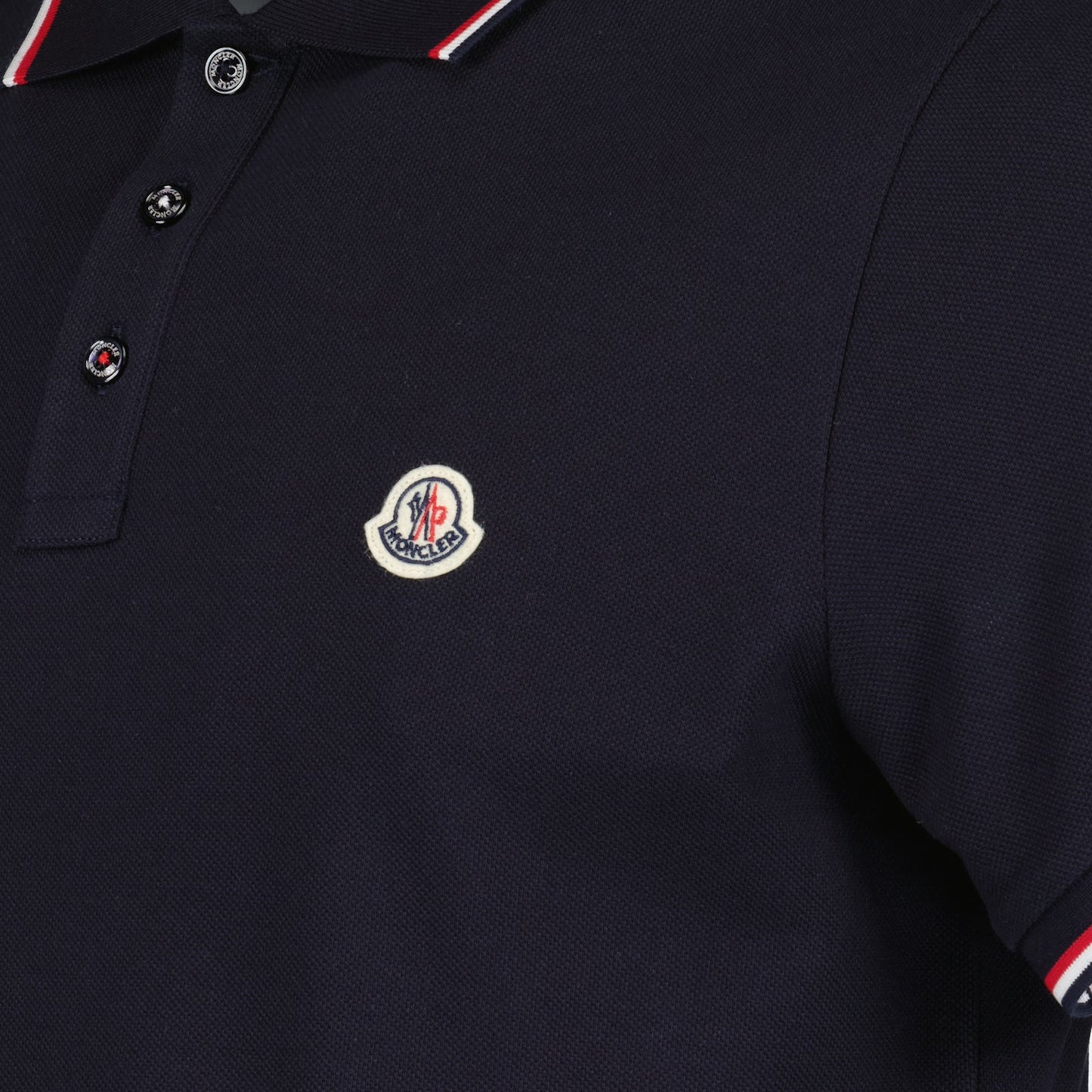 Moncler Navy Polo Shirt with Signature Tricolor Trim