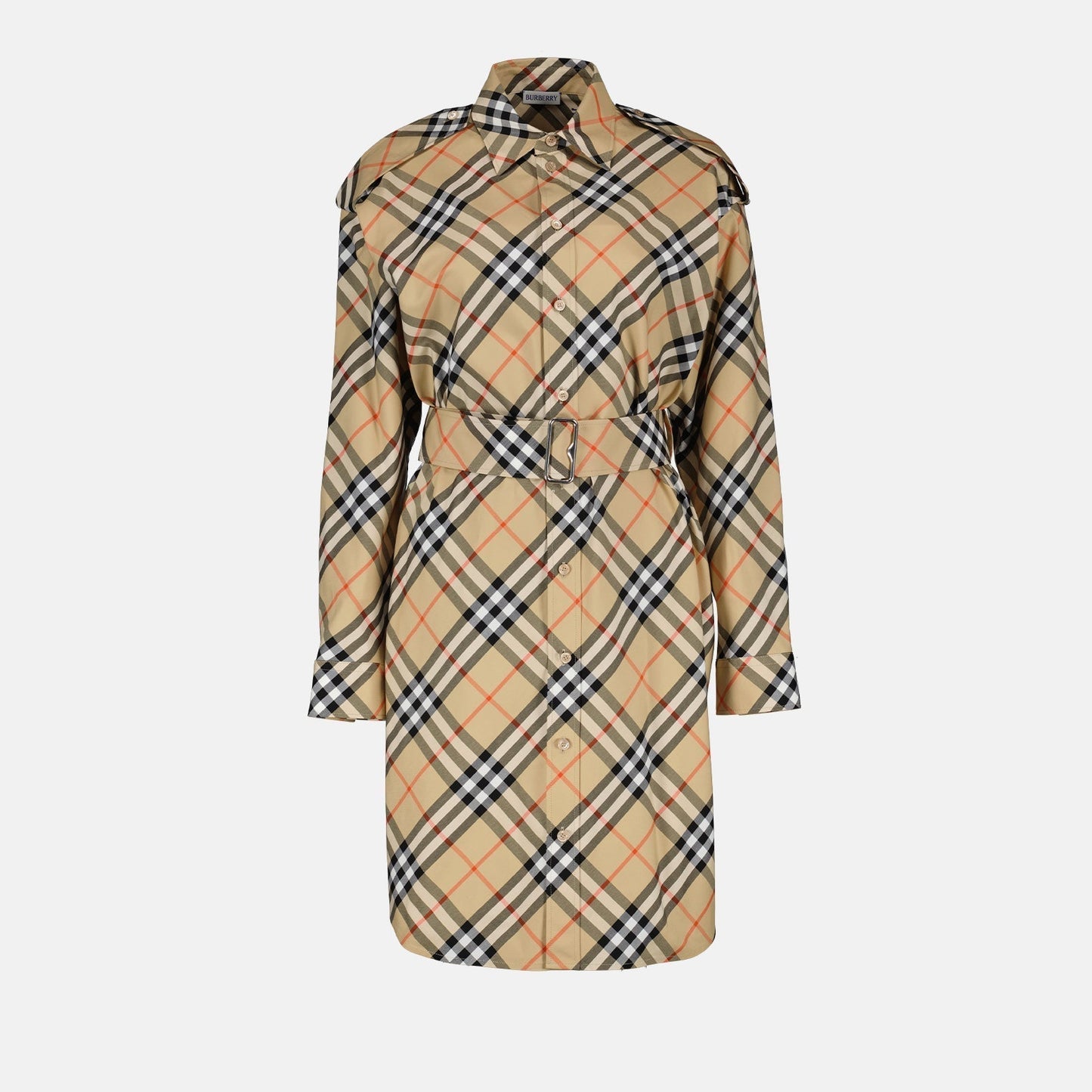 Check Print Belted Shirt Dress
