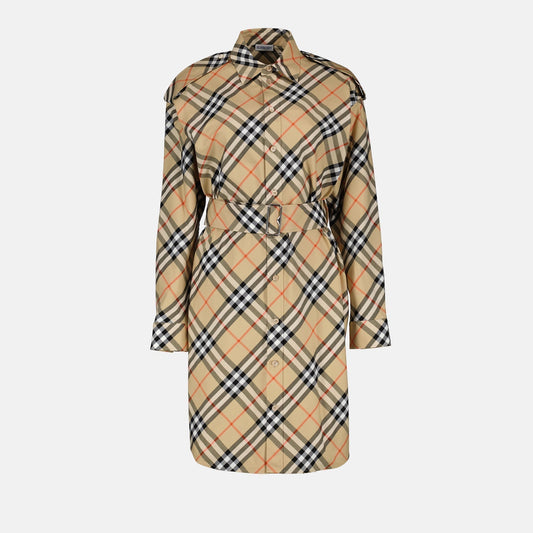 Check Print Belted Shirt Dress