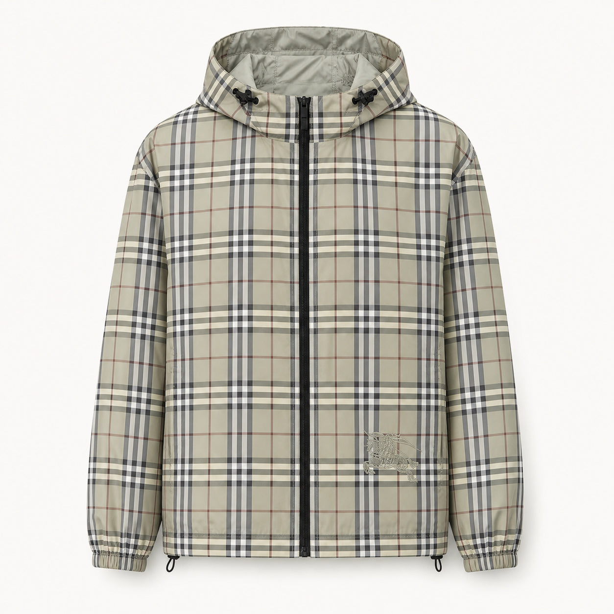 Reversible Check Technical Nylon Hooded Windbreaker Jacket