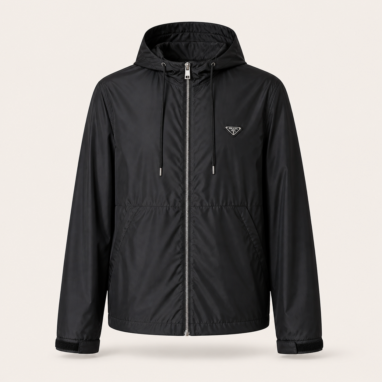 Hooded Nylon Windbreaker Jacket – Black