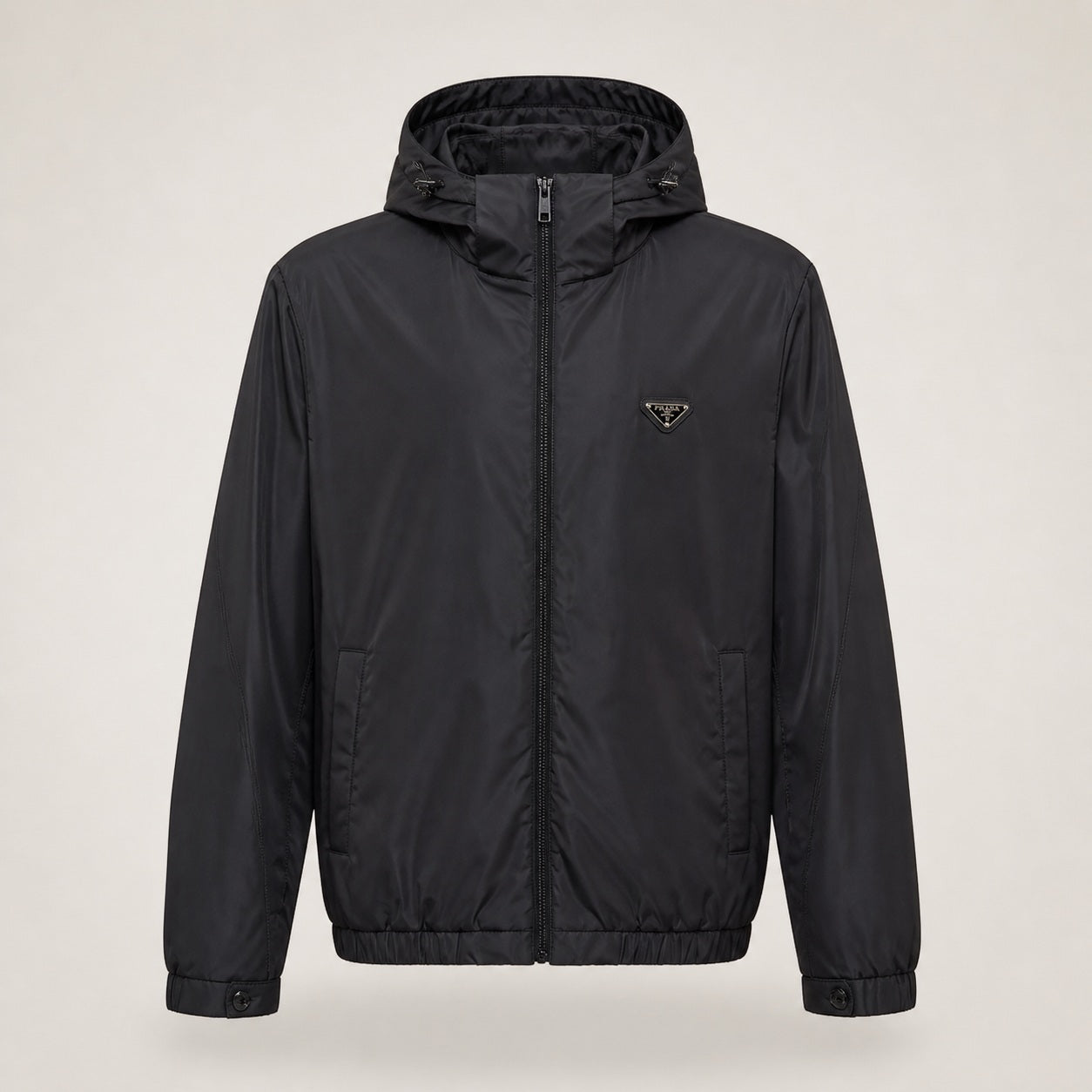 Triangle-Logo Hooded Nylon Jacket – Black