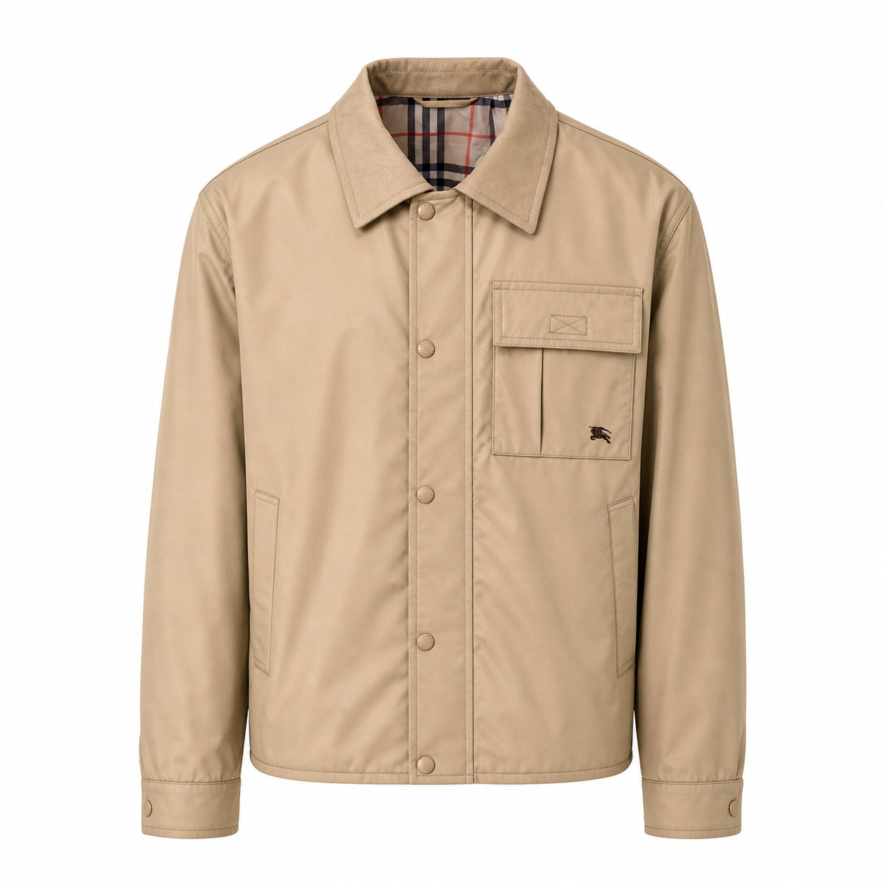 Check-Lined Utility Jacket – Sand Beige