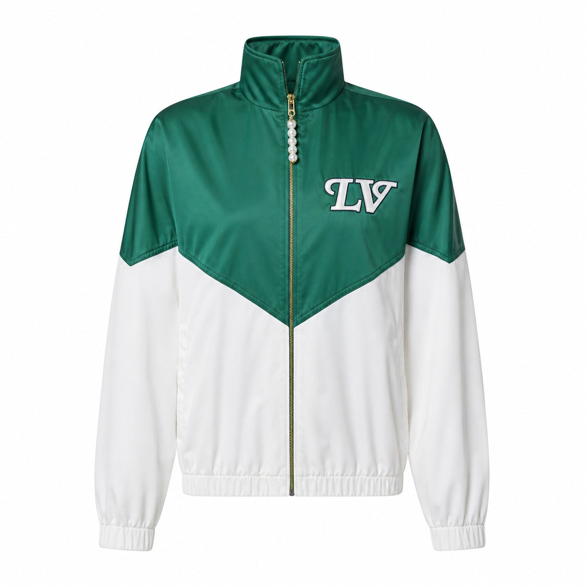 Colour-Block Logo Zip Jacket – Emerald Green/White
