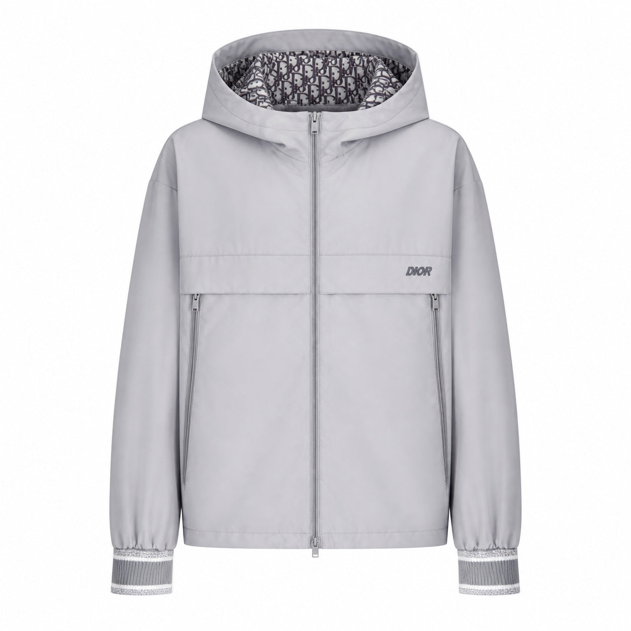 Cannage-Lined Hooded Windbreaker – Pearl Grey