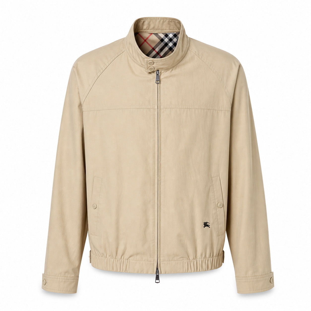 Check-Lined Harrington Jacket – Sand Beige