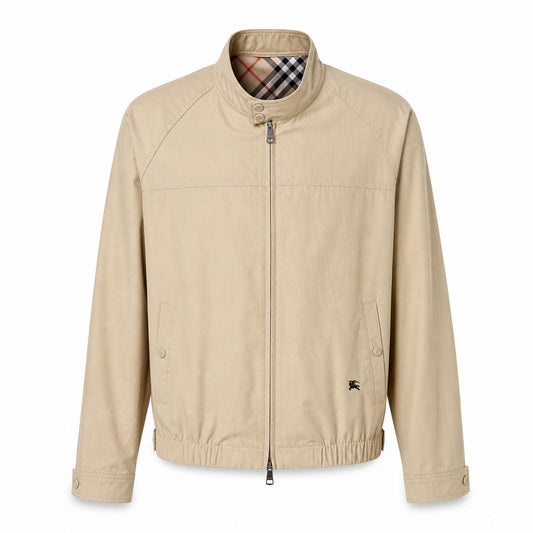Check-Lined Harrington Jacket – Sand Beige