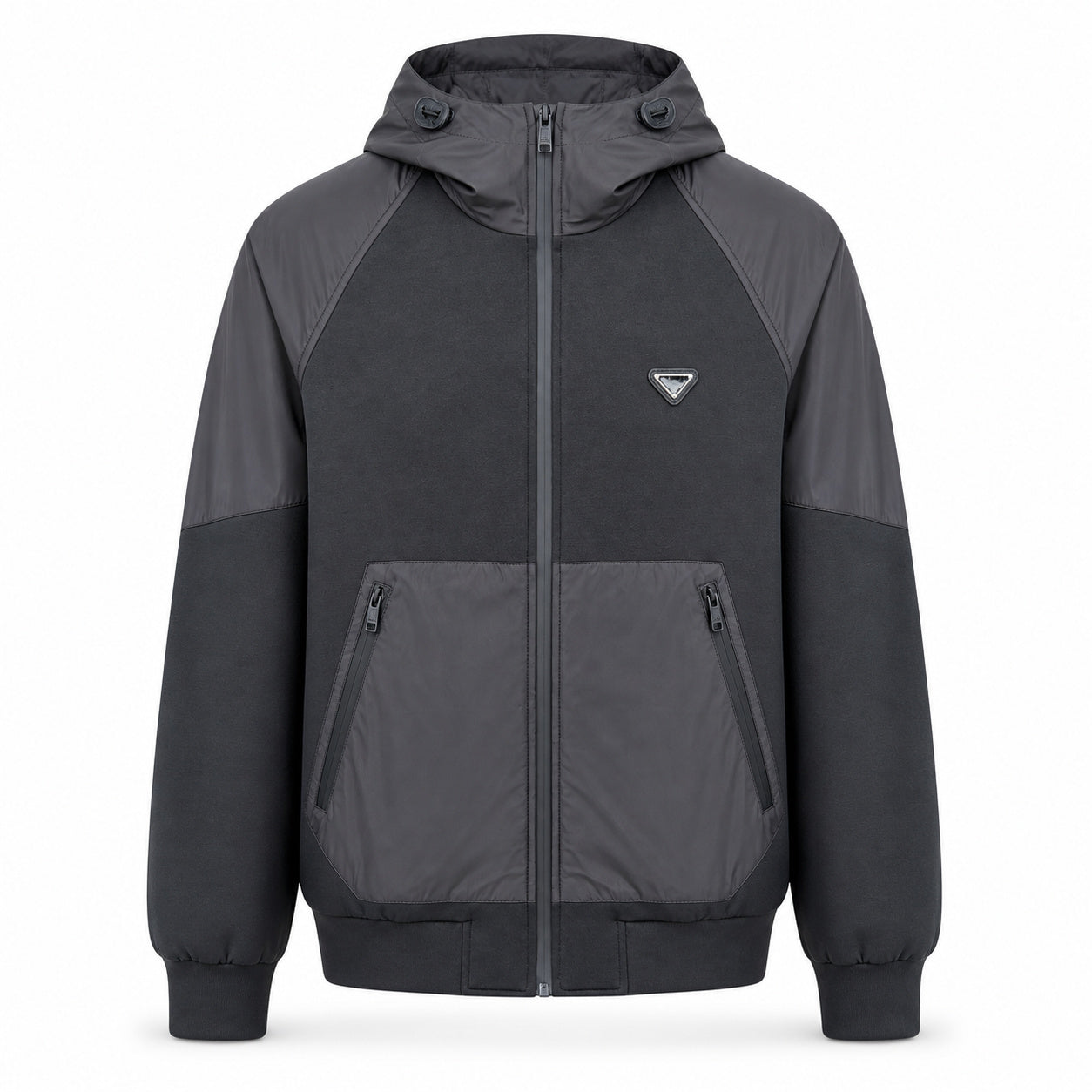 Two-Tone Technical Hooded Jacket – Charcoal