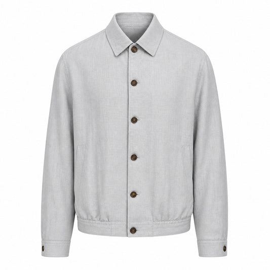 Textured Button Jacket – Pearl Grey