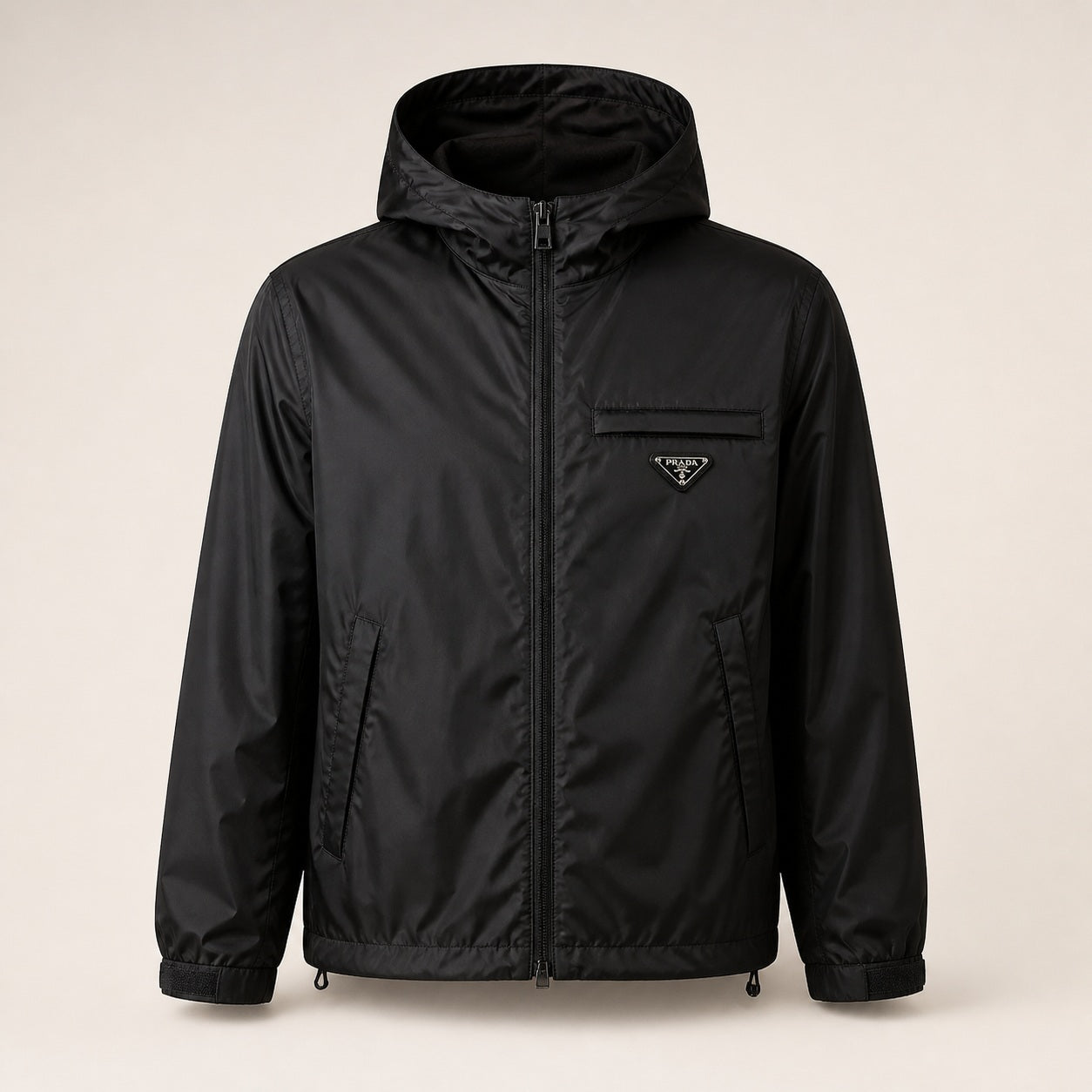 Flap-Pocket Hooded Windbreaker Jacket – Black