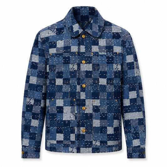 Patchwork Jacquard Shirt Jacket – Blue