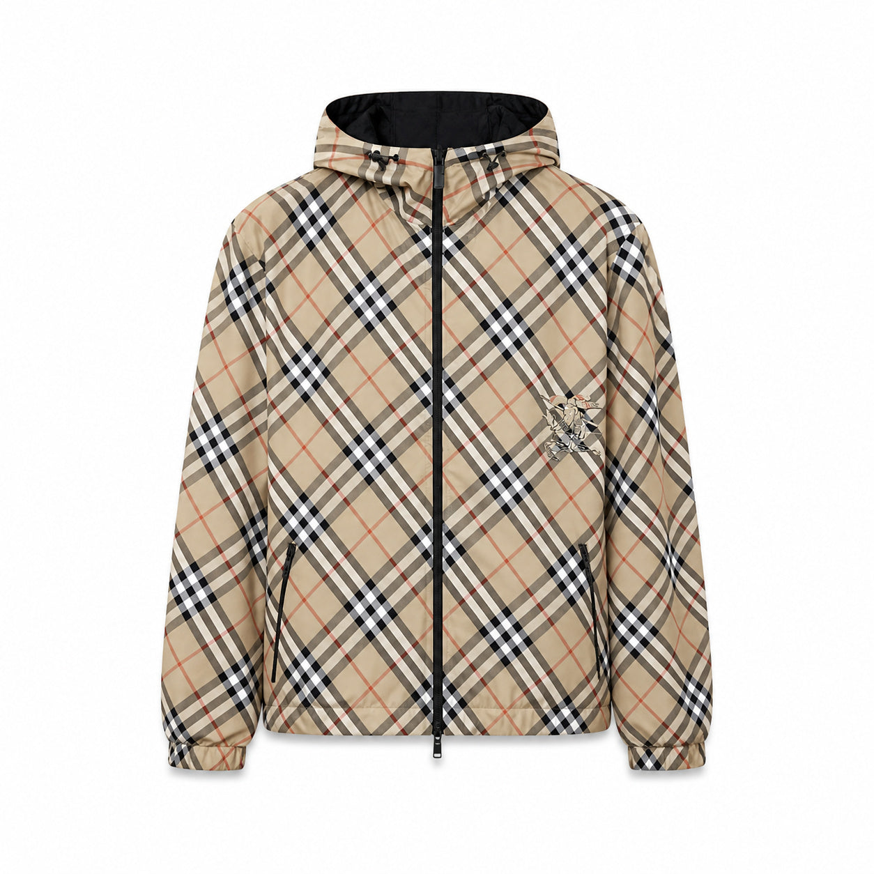 Reversible Check Hooded Windbreaker – Beige/Ivory