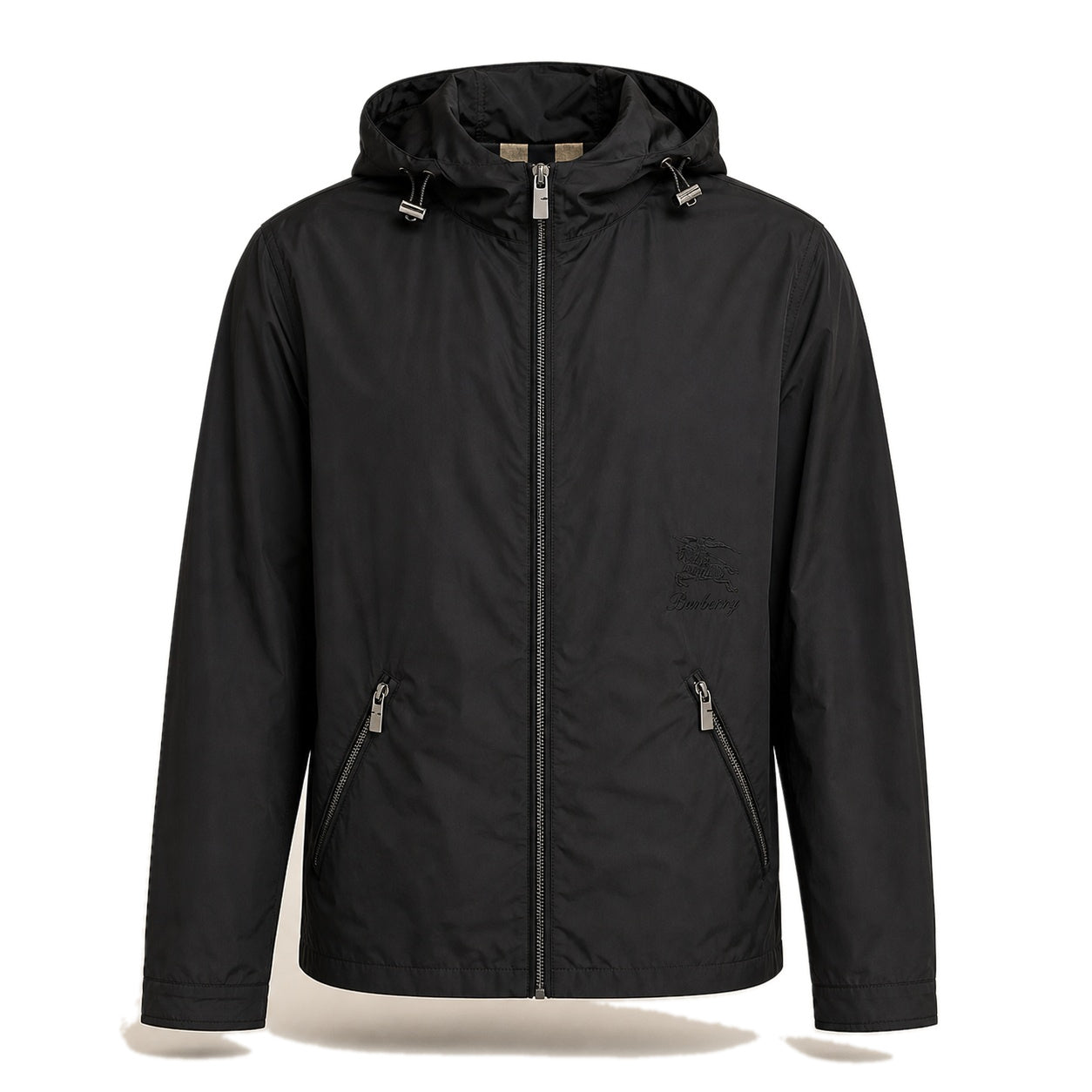 Check-Lined Hooded Windbreaker – Black