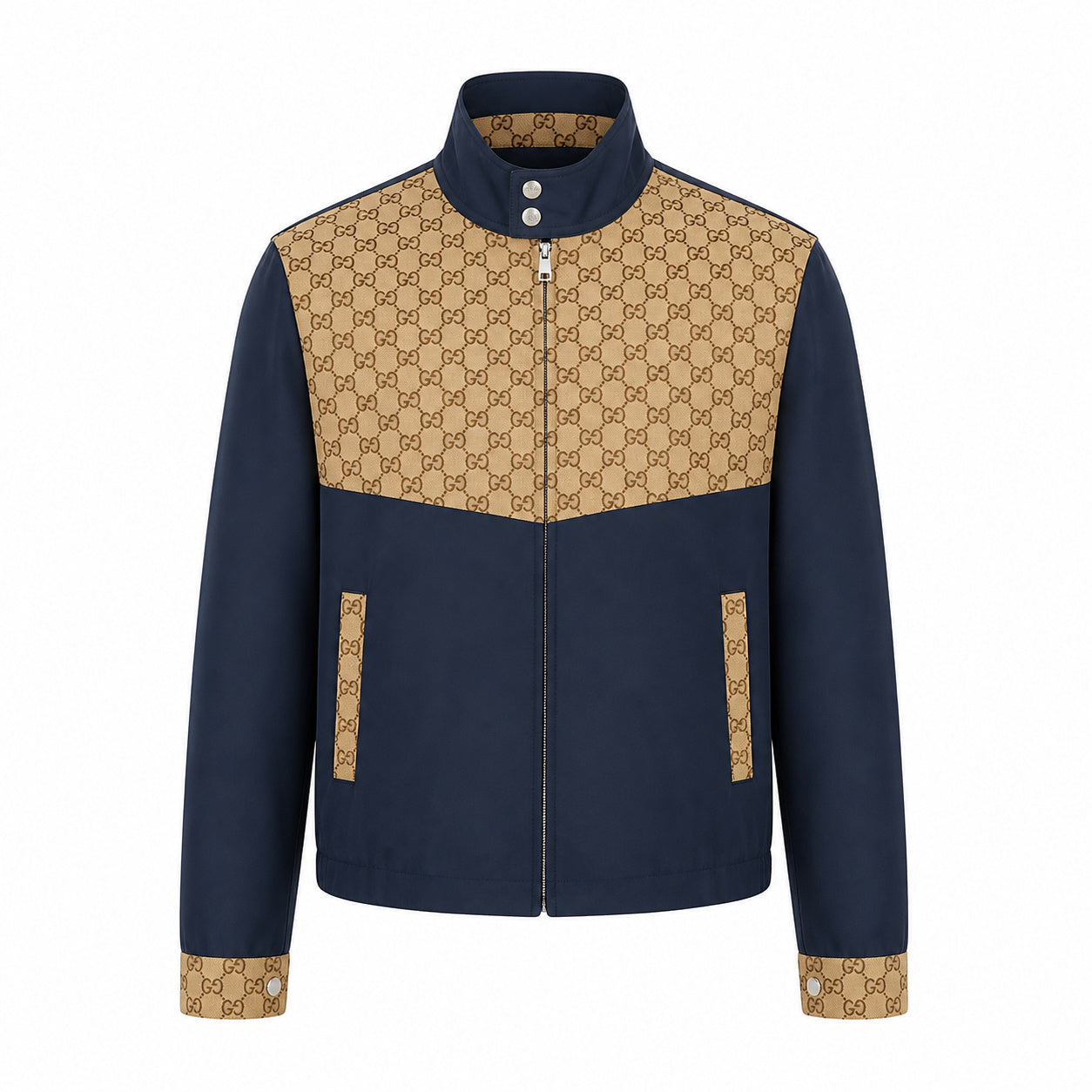GG Canvas Panel Bomber – Navy/Tan