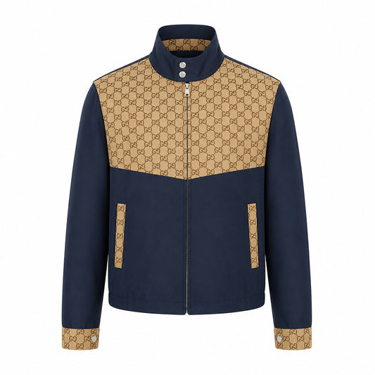 GG Canvas Panel Bomber – Navy/Tan