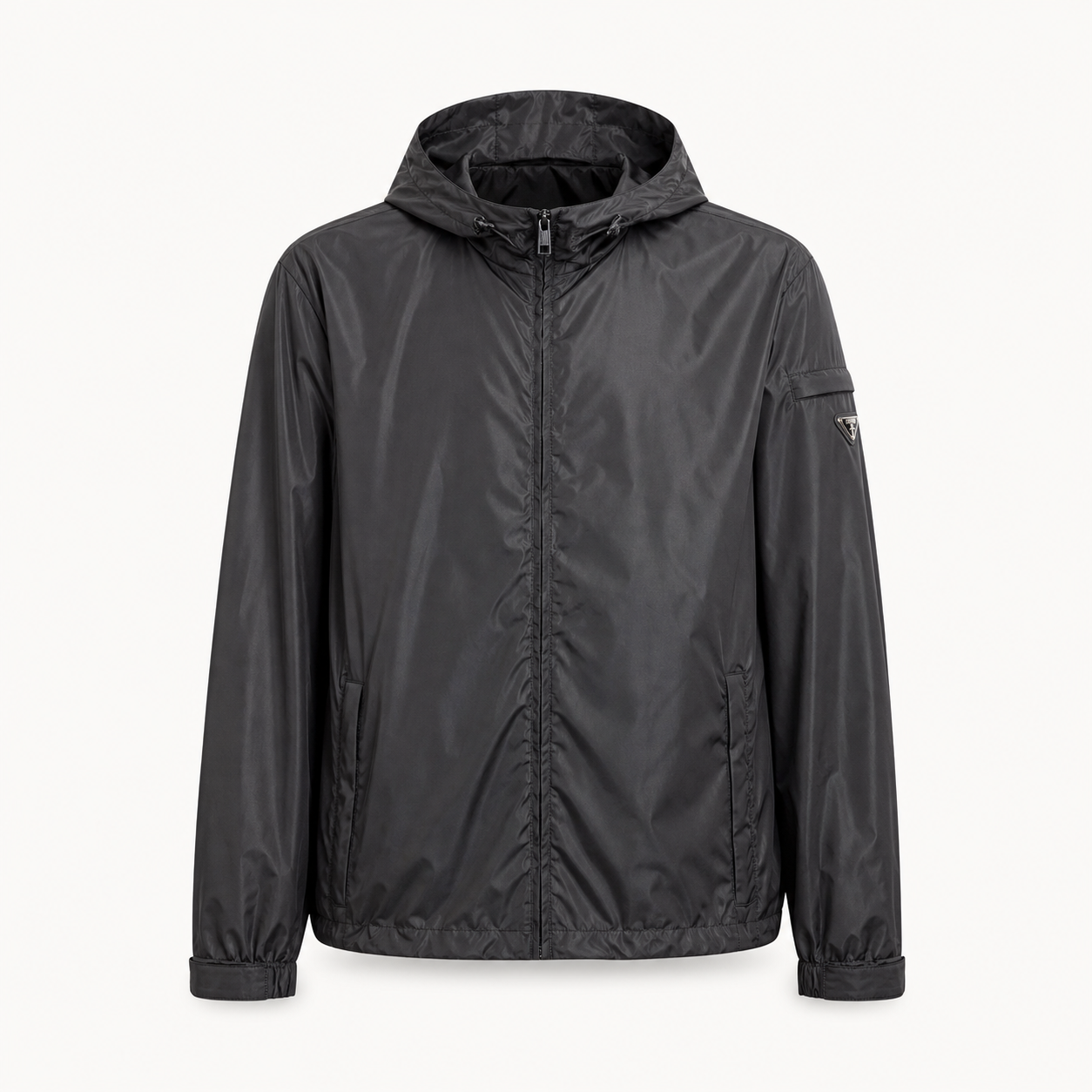 Hooded Technical Nylon Windbreaker Jacket – Black
