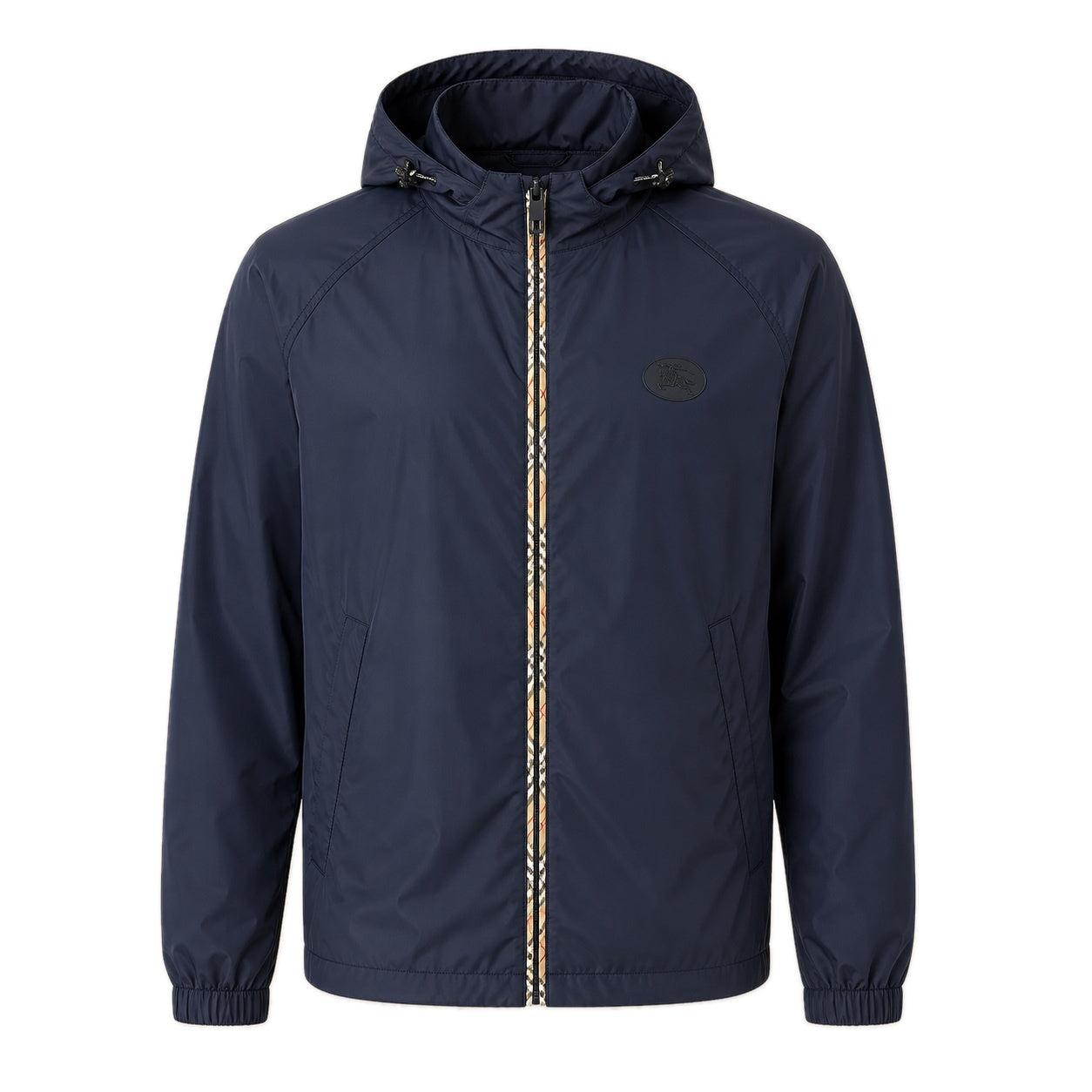 Clapton Check-Trim Hooded Windbreaker – Navy