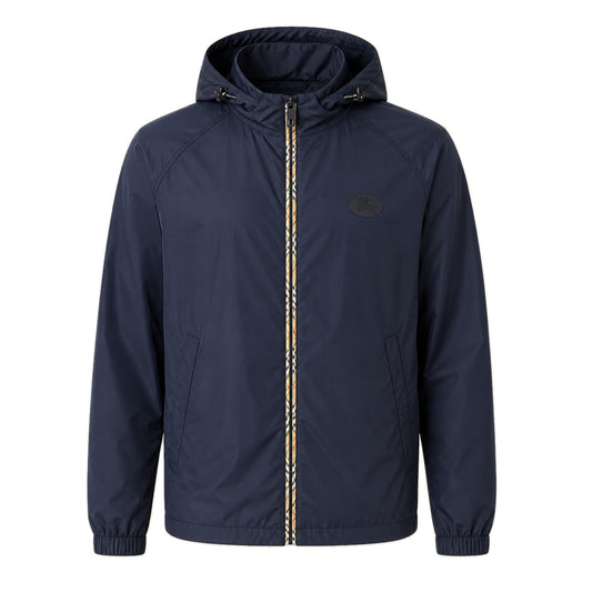 Clapton Check-Trim Hooded Windbreaker – Navy